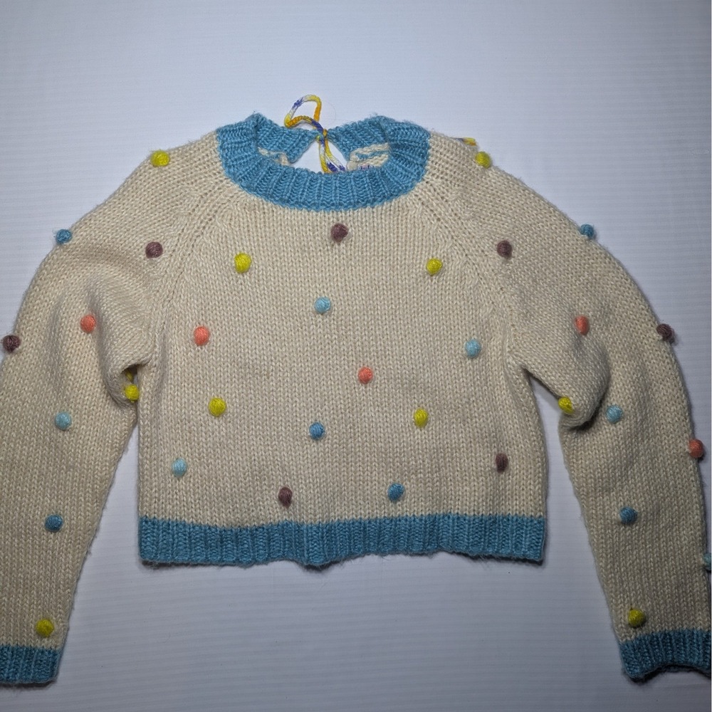 Kimchi Blue Women Cream Pom-Pom Tassel Back Cropped Sweater XS Boho Indie 2026‎